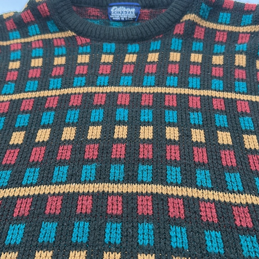 ⭐️Vintage Edison Knitwear Multicolor Patterned Men's Sweater small unisex (A96) - Picture 4 of 7